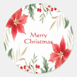 Adesivo Redondo Vinheta de Natal Red Poinsettia