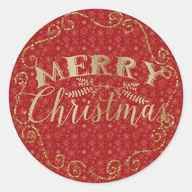 Adesivo Redondo Vinheta de Natal Red Snowflake (Frente)