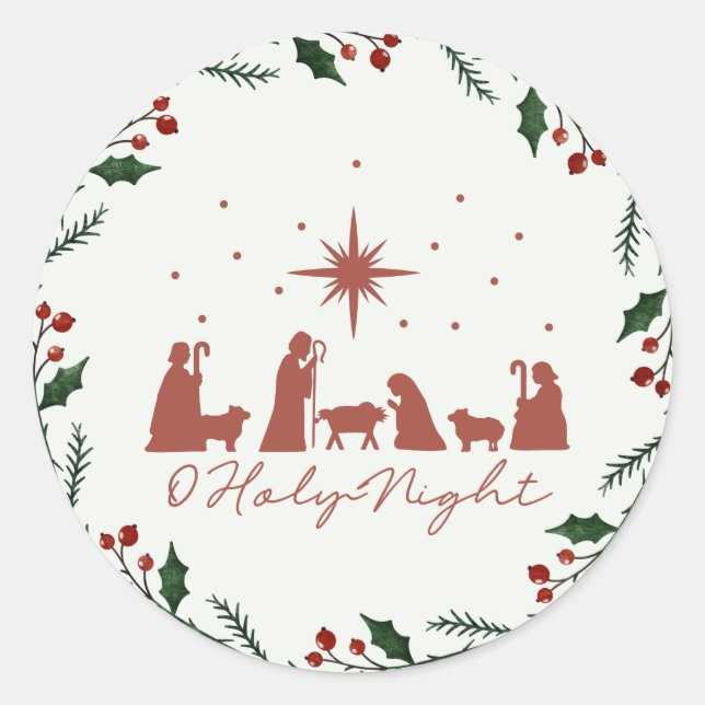 Adesivo Redondo Vinheta de Natal redonda da Natividade (Frente)