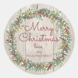 Adesivo Redondo Vinheta de Natal Rustic Wreath