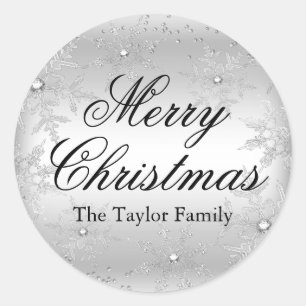 Adesivo Redondo Vinheta de Natal Silver Crystal Snowflaker