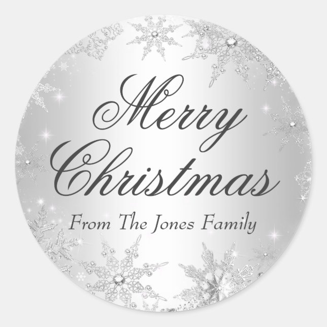Adesivo Redondo Vinheta de Natal Silver Winter Wonderland (Frente)