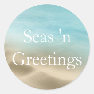 Adesivo Redondo Vinheta de Natal Tropical de ouro Beach