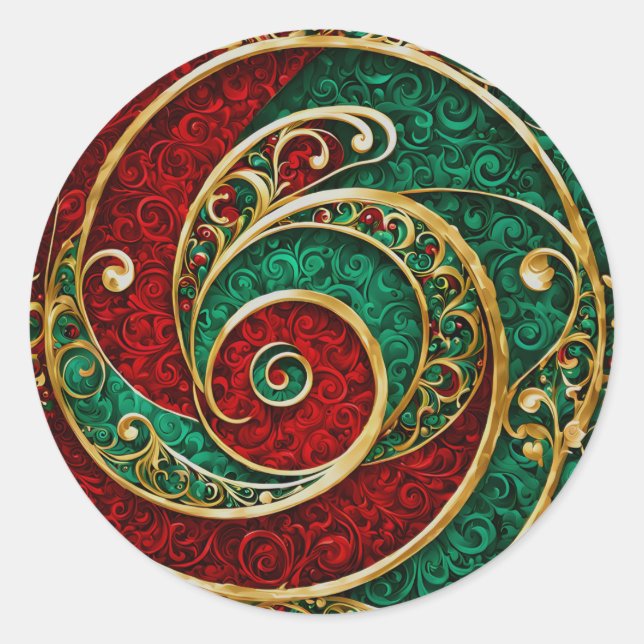 Adesivo Redondo Vinheta de Natal Verde Dourado Vermelho (Frente)