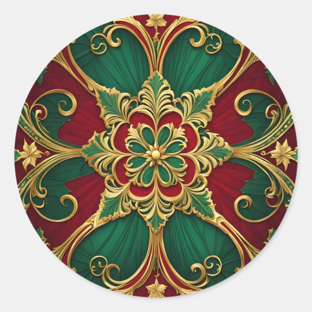 Adesivo Redondo Vinheta de Natal Verde Vermelho (Frente)