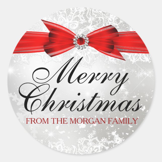 Adesivo Redondo Vinheta de Natal Vermelho de rendas e Arcos (Frente)
