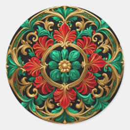 Adesivo Redondo Vinheta de Natal Vermelho Verde