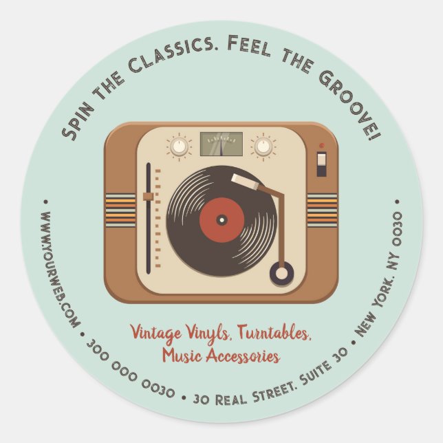 Adesivo Redondo Vinheta de negócios retro-turnável de vinil person (Frente)