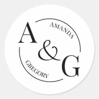 Adesivo Redondo Vinheta de nome do minograma preto e branco