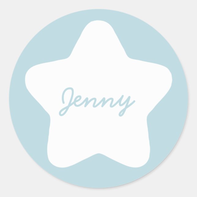 Adesivo Redondo Vinheta de Nome Personalizada de Estrela Azul-Cach (Frente)