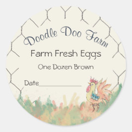Adesivo Redondo Vinheta de Ovos Frescos de Fazenda Personalizada d