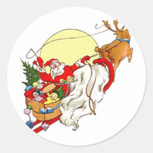 Adesivo Redondo Vinheta de Papais noeis de Natal