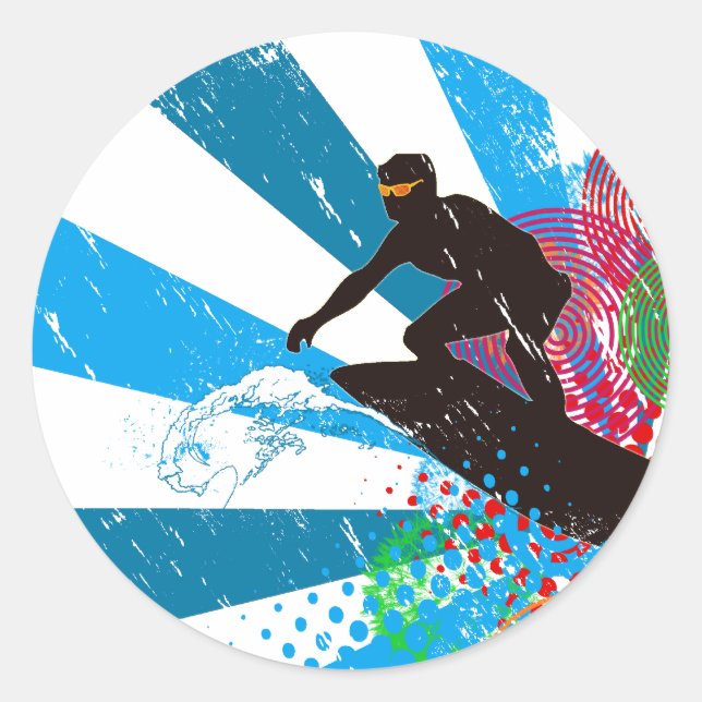 Adesivo Redondo Vinheta de Paraíso de Surfista Distante (Frente)