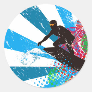 Adesivo Redondo Vinheta de Paraíso de Surfista Distante