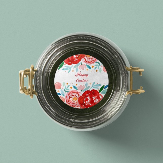 Adesivo Redondo Vinheta de Páscoa de rosas de Aquarela (Criador carregado)