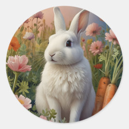 Adesivo Redondo Vinheta de patch de coelho e papagaio