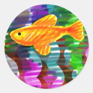 Adesivo Redondo Vinheta De Peixe Pintada À Mão