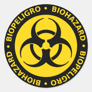 Adesivo Redondo Vinheta de perigo biológico amarelo e preto