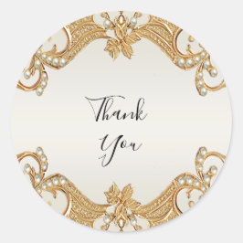 Adesivo Redondo Vinheta de Pérolas Brancas do Ornamentado Dourado