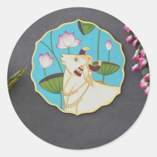 Adesivo Redondo Vinheta de pintura de Pichwai, famosa indiana