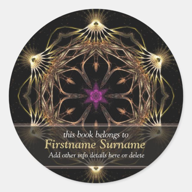 Adesivo Redondo Vinheta de Placa de Arte da Flor do Ouro Avanaza (Frente)