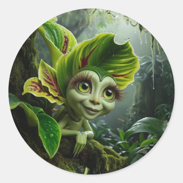 Adesivo Redondo Vinheta de plantas tropicais (Frente)