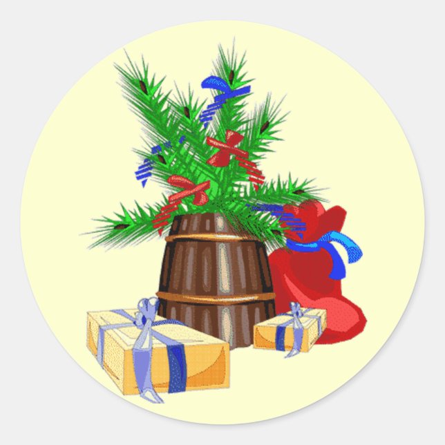 Adesivo Redondo Vinheta de presentes de Natal (Frente)