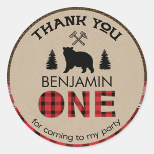 Adesivo Redondo Vinheta de primeiro aniversario de Favor do Urso d