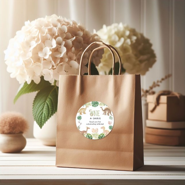 Adesivo Redondo Vinheta de primeiro aniversario de Um-Sauro (Criador carregado)