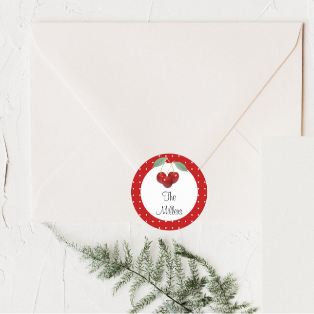 Adesivo Redondo Vinheta De Produtos Personalizados De Cerejas E Bo (Criador carregado)