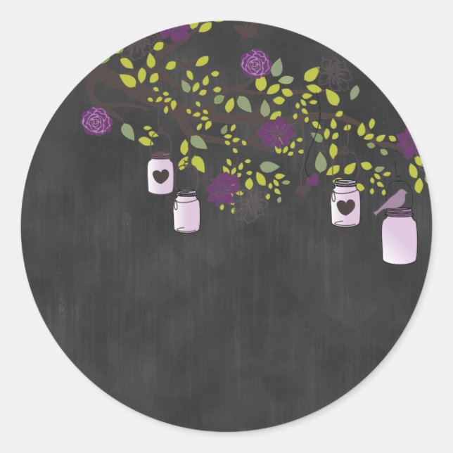 Adesivo Redondo Vinheta de quadro com jarros de pedreiro roxo (Frente)