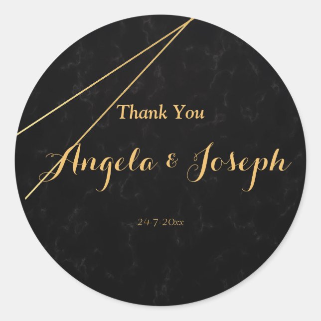 Adesivo Redondo Vinheta de quadro preto e Dourado geométrico (Frente)