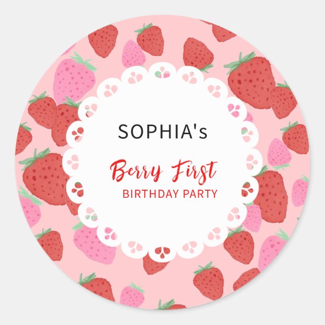 Adesivo Redondo Vinheta de rendas de morango doce (Frente)