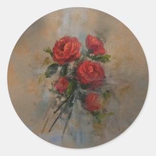 Adesivo Redondo vinheta de rosa vermelha