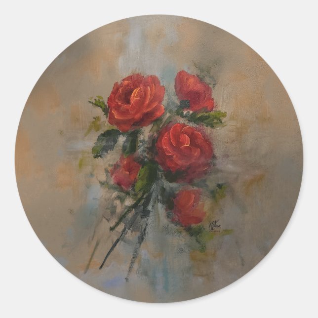Adesivo Redondo vinheta de rosa vermelha (Frente)