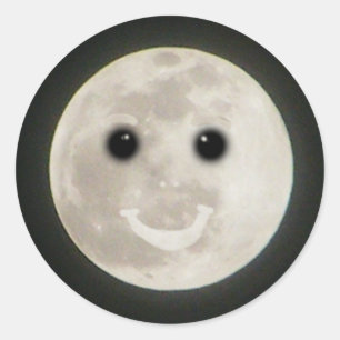 Adesivo Redondo Vinheta de rosto feliz de lua cheia