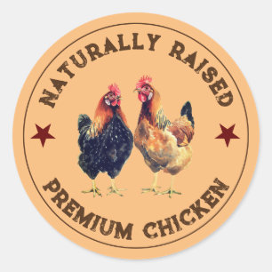 Adesivo Redondo Vinheta de rótulo de frango de criação natural