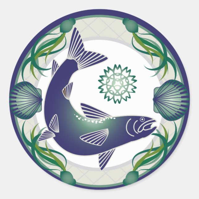 Adesivo Redondo Vinheta de salmão (Frente)