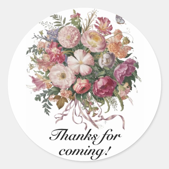 Adesivo Redondo Vinheta de saudação: "Obrigado por vir!" (Frente)