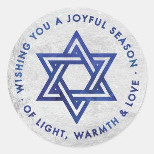 Adesivo Redondo Vinheta de saudação Silver Foil Hanukkah