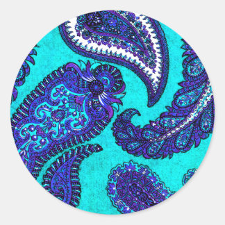Adesivo Redondo Vinheta de selagem de envelope Aqua Paisley