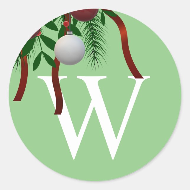 Adesivo Redondo Vinheta de selagem de envelope de Natal monograma (Frente)