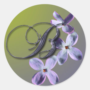 Adesivo Redondo Vinheta de selagem de envelope lilac monograma B