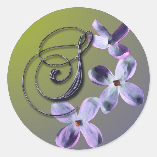 Adesivo Redondo Vinheta de selagem de envelope lilac monograma S (Frente)
