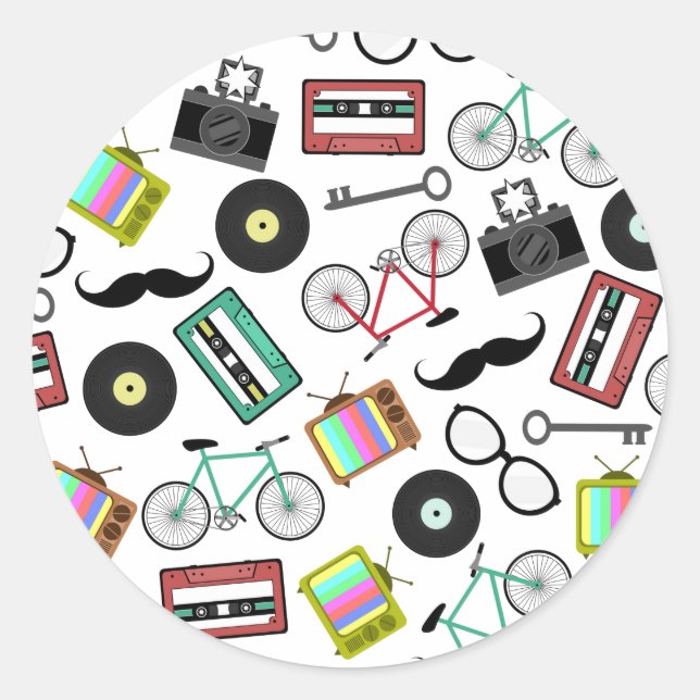 Adesivo Redondo Vinheta de selagem de envelopes com o hipster (Frente)