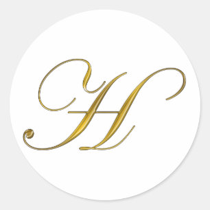Adesivo Redondo Vinheta de selagem de envelopes H Dourado monogram