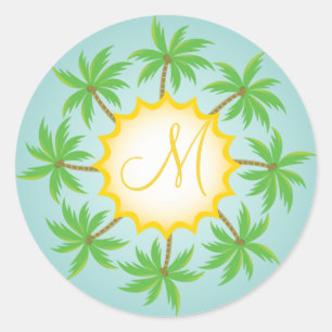 Adesivo Redondo Vinheta de selagem de monograma de casamentos trop