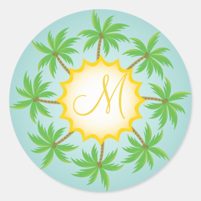 Adesivo Redondo Vinheta de selagem de monograma de casamentos trop (Frente)