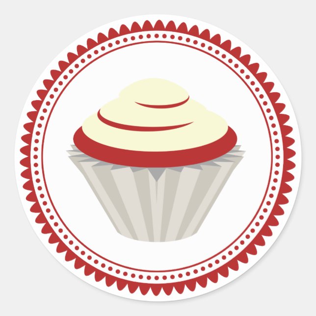 Adesivo Redondo Vinheta de selagem do envelope do Cupcake vermelho (Frente)