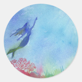 Adesivo Redondo Vinheta de Sereia Submarina